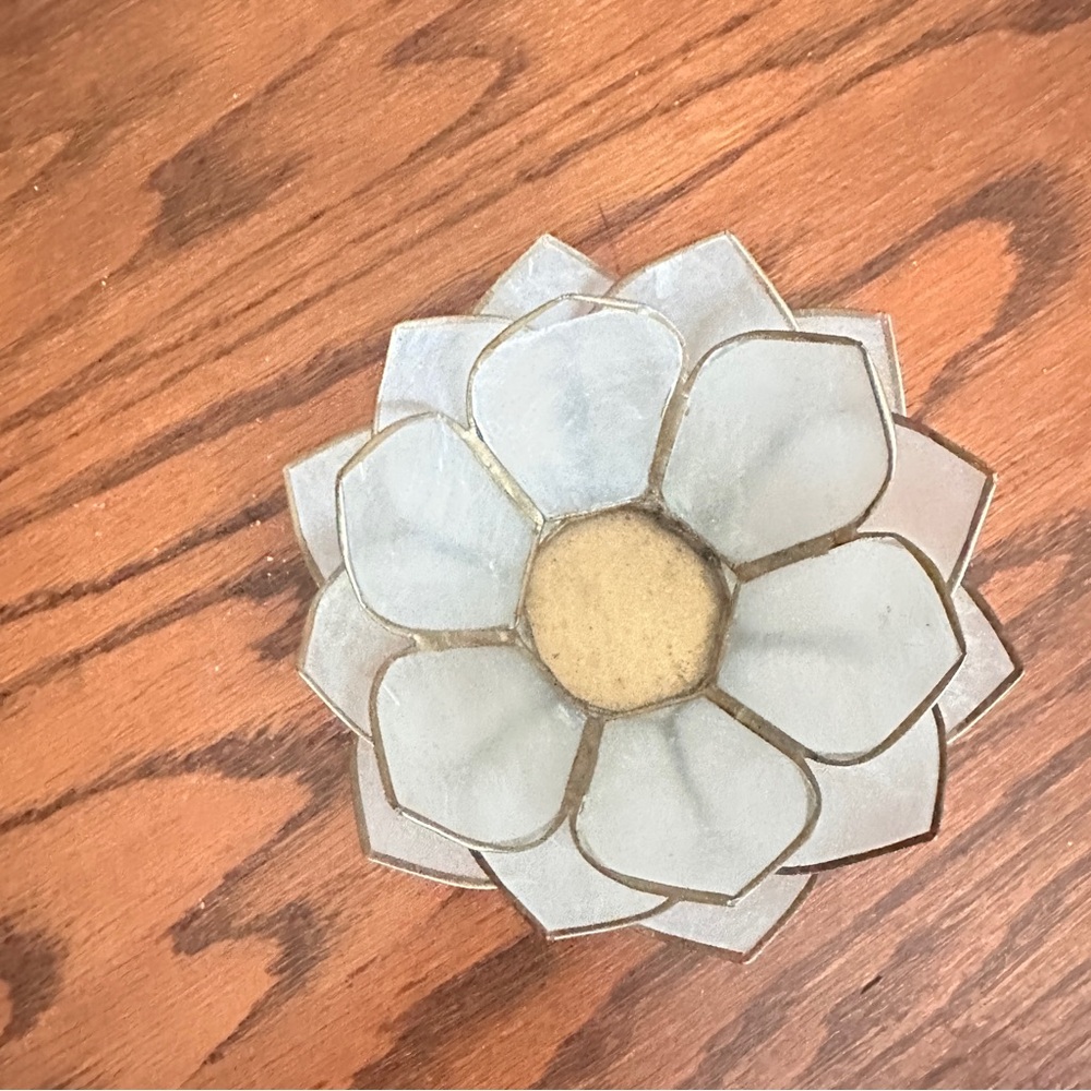 Vintage capiz shell lotus flower candle holder